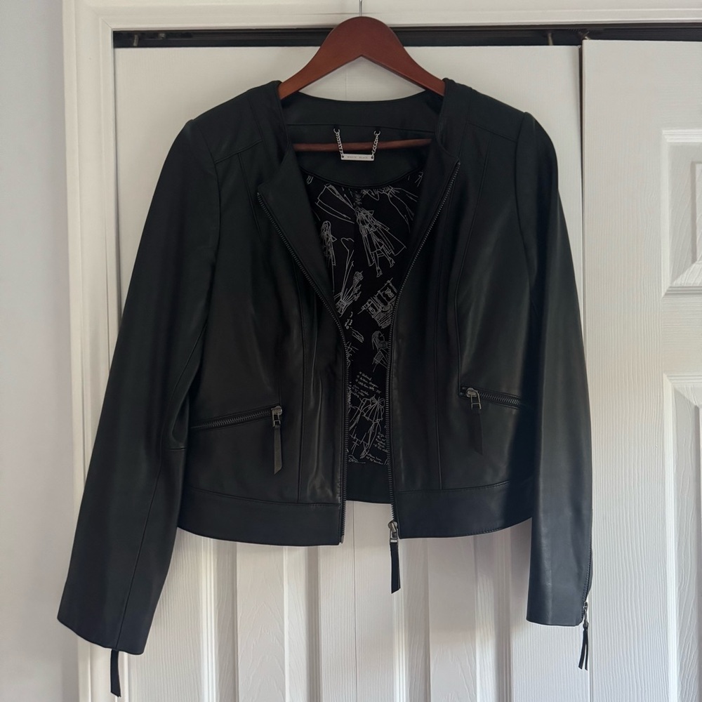 WHBM Black Leather Moto Jacket Size S